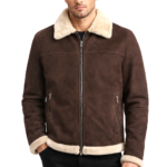 Men Brown Sherpa Suede Jacket