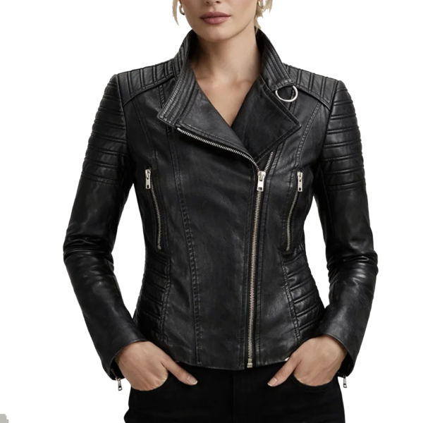 Women Moto Black Leather Jacket