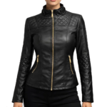 Women Motorcycle Black Leather Jacket