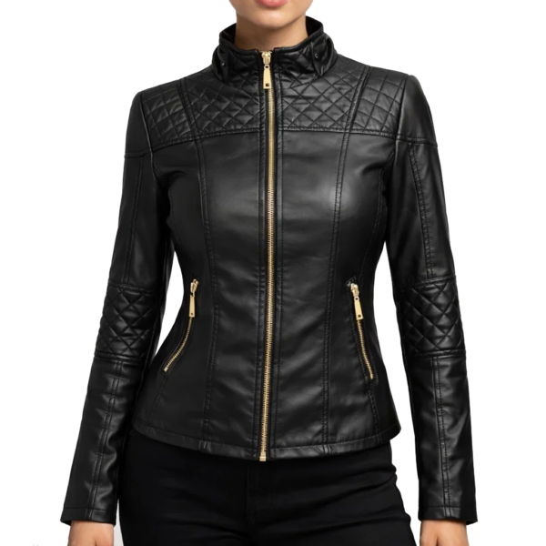 Women Motorcycle Black Leather Jacket