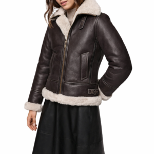 Women Aviator Dark Brown Shearling Leather Jacket
