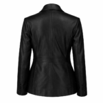 Women Simple Two Buttoned Black Leather Blazer