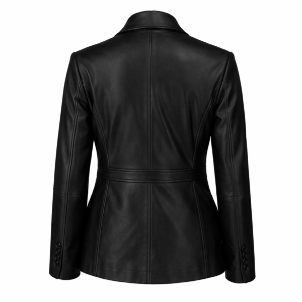 Women Simple Two Buttoned Black Leather Blazer