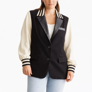 Women Black And White Varsity Blazer Jacket