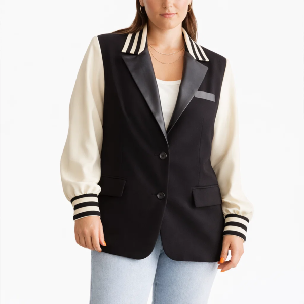 Women Black And White Varsity Blazer Jacket