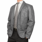 Two Buttoned Grey Leather Blazer