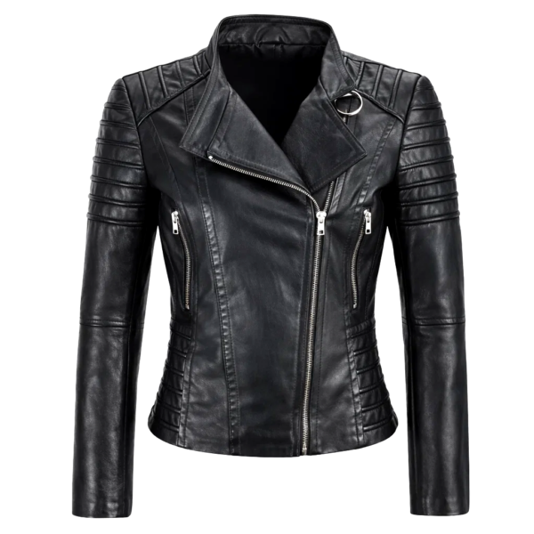 Women Moto Black Leather Jacket