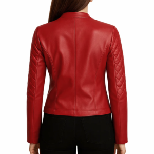 Women Quilted Red Leather Jacket model style