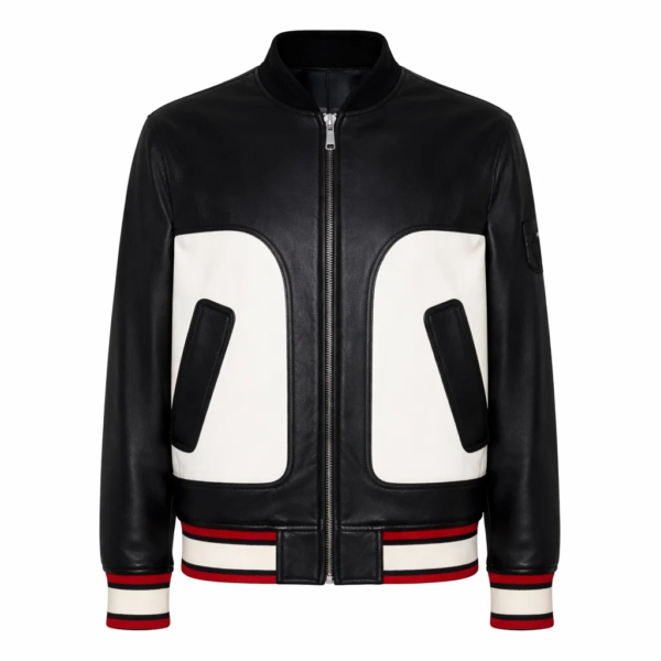 Men Black and White Leather Jacket