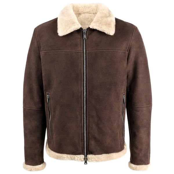 Men Brown Sherpa Suede Jacket