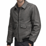 Vintage Bomber Grey Leather Jacket