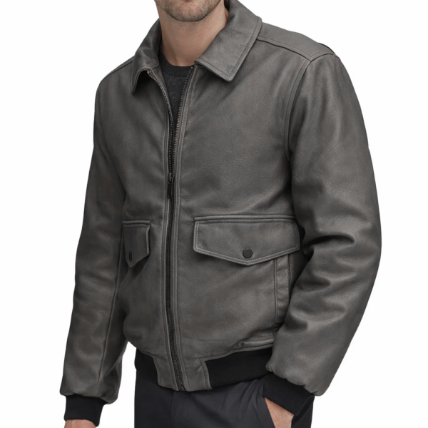 Vintage Bomber Grey Leather Jacket