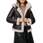 Women Aviator Dark Brown Shearling Leather Jacket