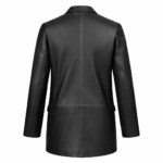 Women Single Button Black Leather Blazer