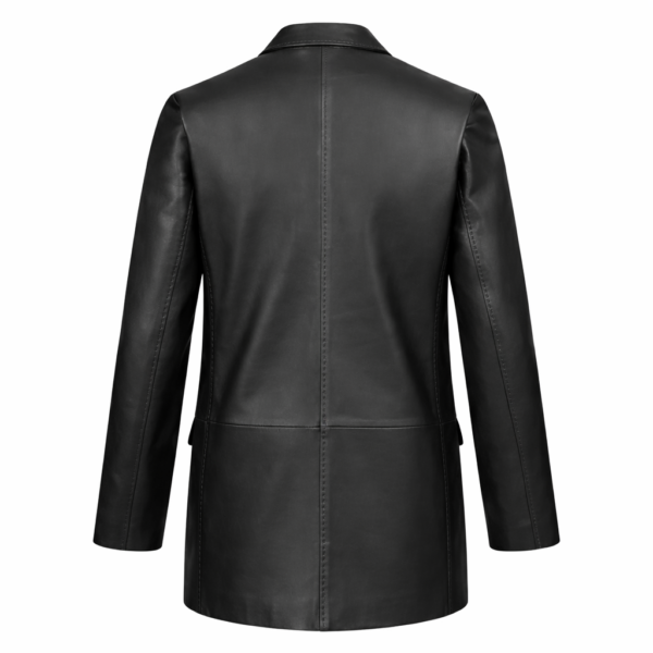 Women Single Button Black Leather Blazer