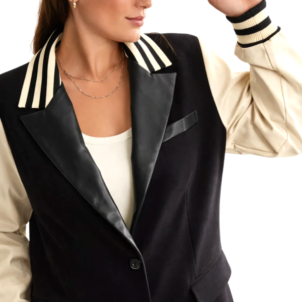Women Black And White Varsity Blazer Jacket