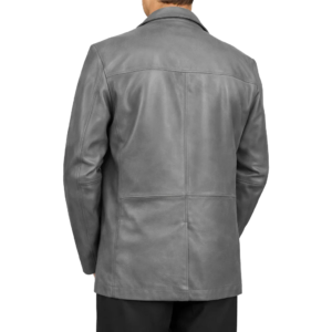 Two Buttoned Grey Leather Blazer model style