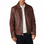 Plain Casual Brown Leather Jacket