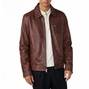 Plain Casual Brown Leather Jacket
