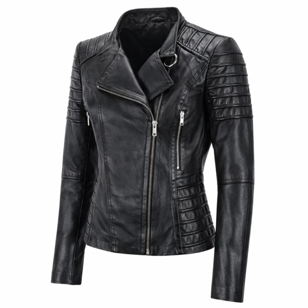 Women Moto Black Leather Jacket