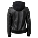 Women Black Leather Hooded Jacket