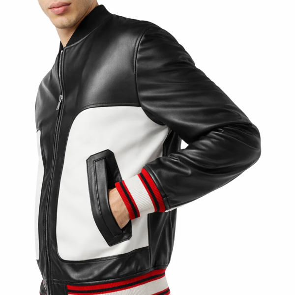 Men Black and White Leather Jacket
