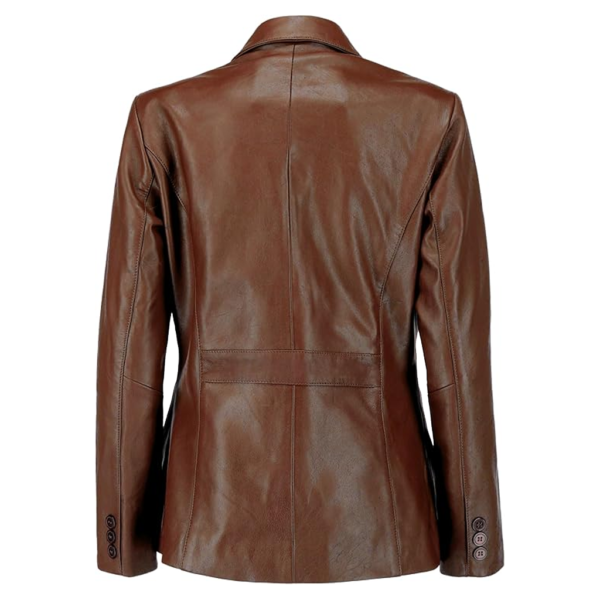 Women Two Button Brown Leather Blazer