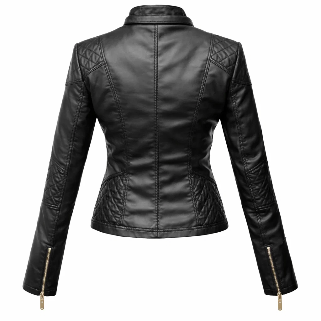 Women Motorcycle Black Leather Jacket model style