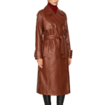 Women Simple Brown Leather Trench Coat