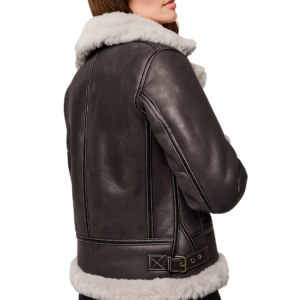Women Aviator Dark Brown Shearling Leather Jacket model style
