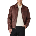 Plain Casual Brown Leather Jacket