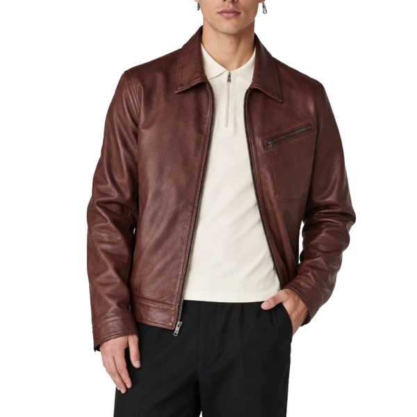 Plain Casual Brown Leather Jacket