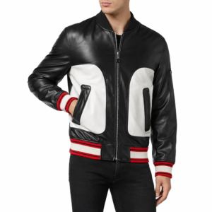 Men Black and White Leather Jacket