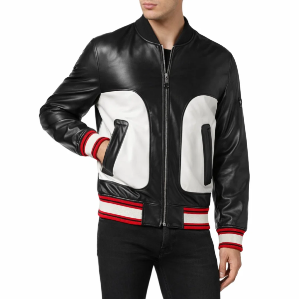 Men Black and White Leather Jacket