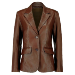 Women Two Button Brown Leather Blazer