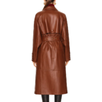 Women Simple Brown Leather Trench Coat