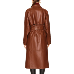 Women Simple Brown Leather Trench Coat model style