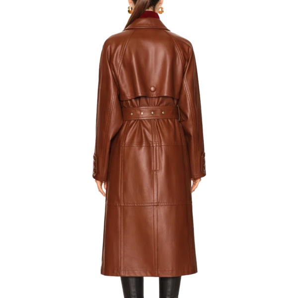 Women Simple Brown Leather Trench Coat