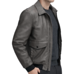 Vintage Bomber Grey Leather Jacket