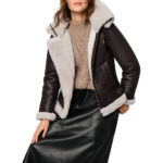 Women Aviator Dark Brown Shearling Leather Jacket