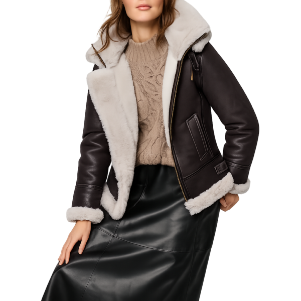 Women Aviator Dark Brown Shearling Leather Jacket