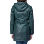 Women Navy Blue Leather Hooded Coat