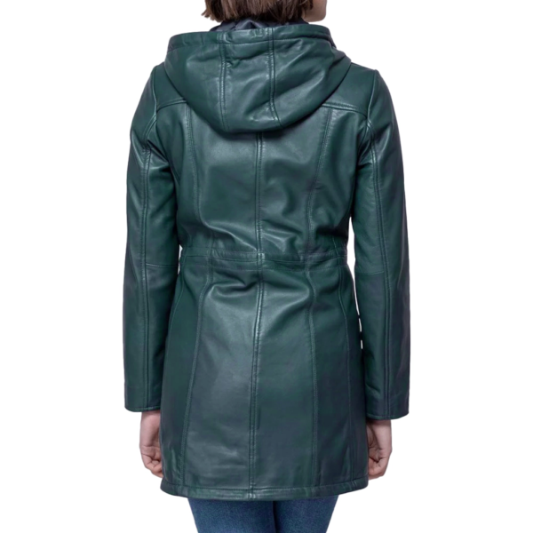 Women Navy Blue Leather Hooded Coat