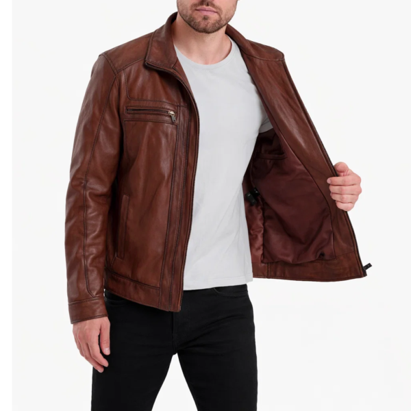 Men Waxed Brown Leather Jacket