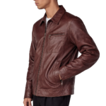 Plain Casual Brown Leather Jacket