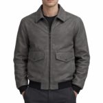 Vintage Bomber Grey Leather Jacket