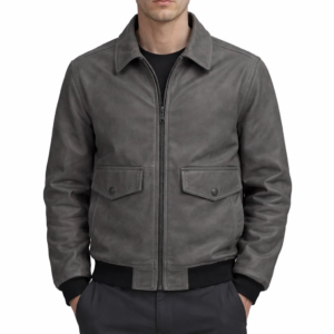 Vintage Bomber Grey Leather Jacket