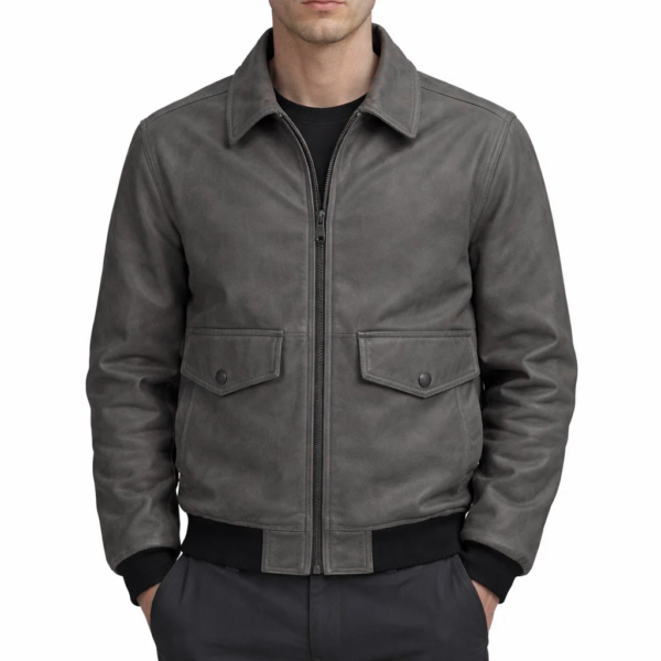 Vintage Bomber Grey Leather Jacket