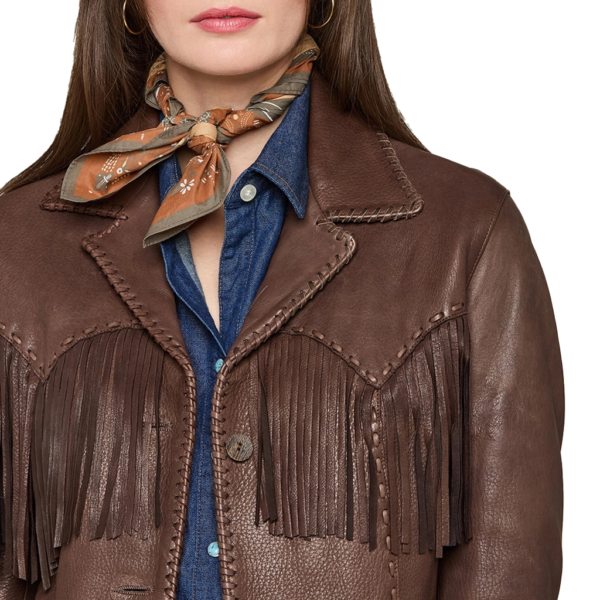 Women Classic Brown Leather Fringe Jacket