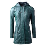 Women Navy Blue Leather Hooded Coat